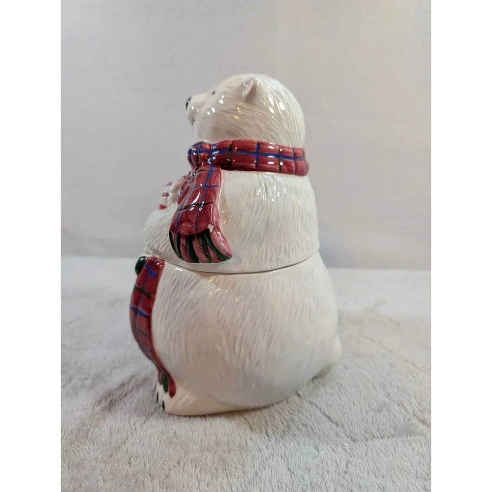 Vintage Pfaltzgraff Snow Bear Cookie Jar 8” Polar Bear Winter Pottery Candy Jar